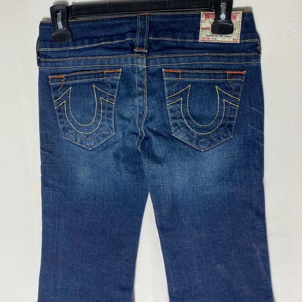 Vintage Y2K True Religion Heidi Dark Wash Ultra Low Rise  Flare Leg Jeans 25 - Picture 13 of 16